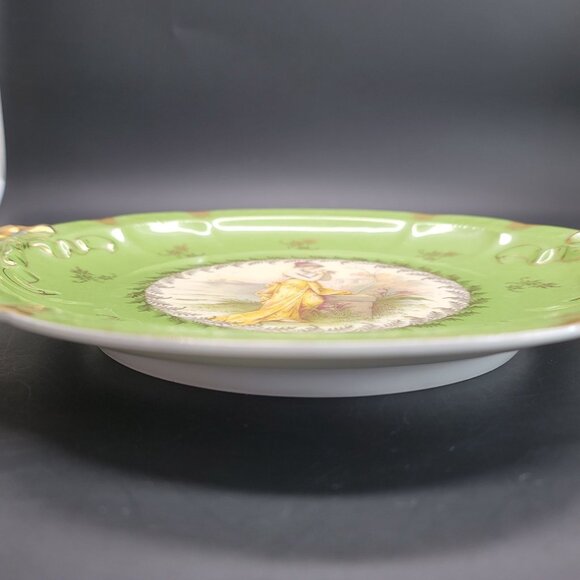 Vintage Platter RC Carmen Bavaria Crown Plate Woman in Garden Green Gold CR14 - Picture 3 of 10